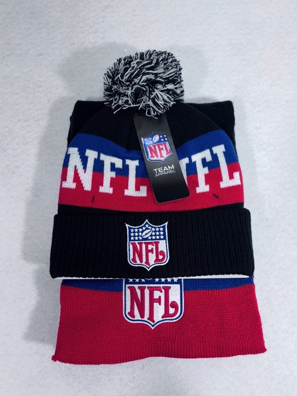 NFL Team Apparel Beanie Scarf Set Pom Knit Black Red Blue NWT OSFM Unisex